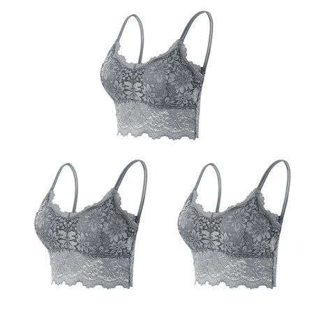 3PCS Women's Lace Bras Top Comfortable Bralette Solid Color Sexy Underwear Vest Female Hollow Out Wireless Lingerie Seamless Bra