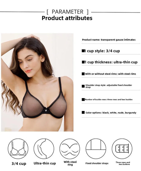 Transparent Bra Fully Sheer Mesh Bra Ultra-thin See-through Soft Underwire Bra Breathable Ultra-thin Beauty Back Sexy Bra