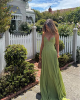 Elegant Women's Halter Long Dress Corset Pleated Dresses Evening Party Formal Wedding Guest Green Graduation Bridesmaid Gown New