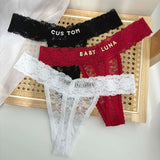 Personality Custom Name Crystal Letter Thong Sexy Lace Bikini Panties G-String Low Waist Briefs Ladies Knickers Hot Wife Gift