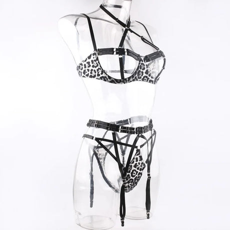 Sexy Lingerie Set for Women Hollow Out Open‑cup Underwire Bra Garter Belt Multi‑piece Bondage Lingerie Kit