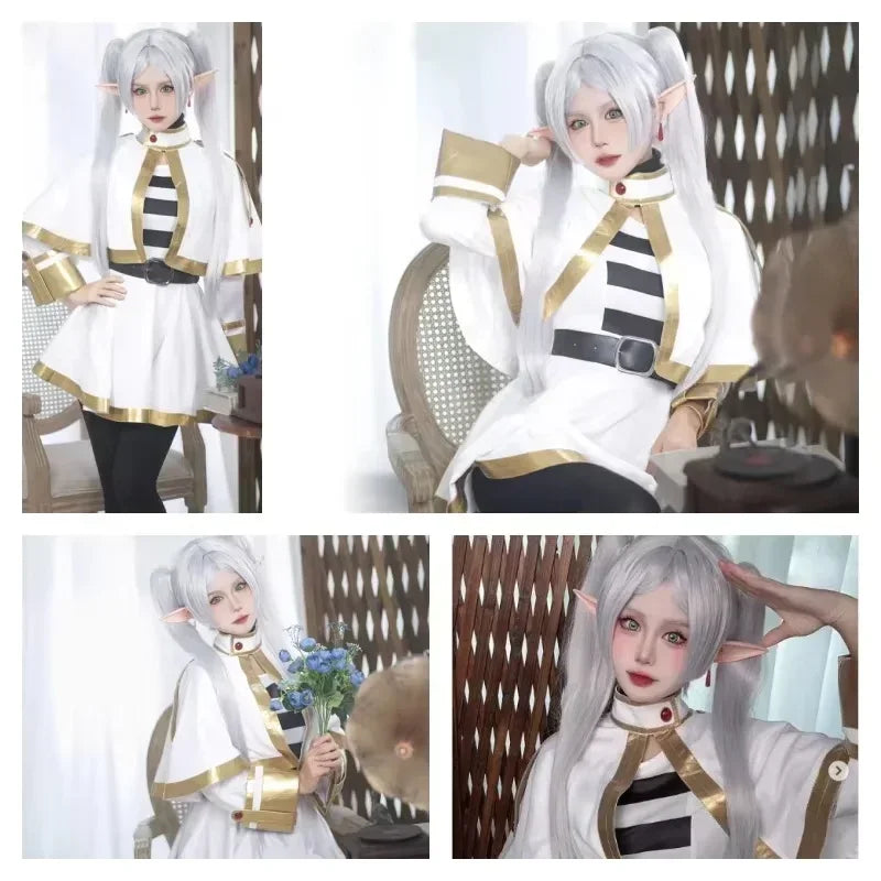 Sousou No Frieren Cosplay Costume Wig Shoes Anime Figures Magician Dress Elf Ear Halloween Party Charistmas for Women