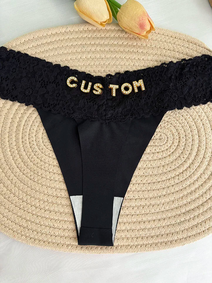 Custom Thong Crystal Letter Name G-string Women Ice Silk Panties Skin Effect Panty Seamless Knickers Girlfriend Anniversary Gift