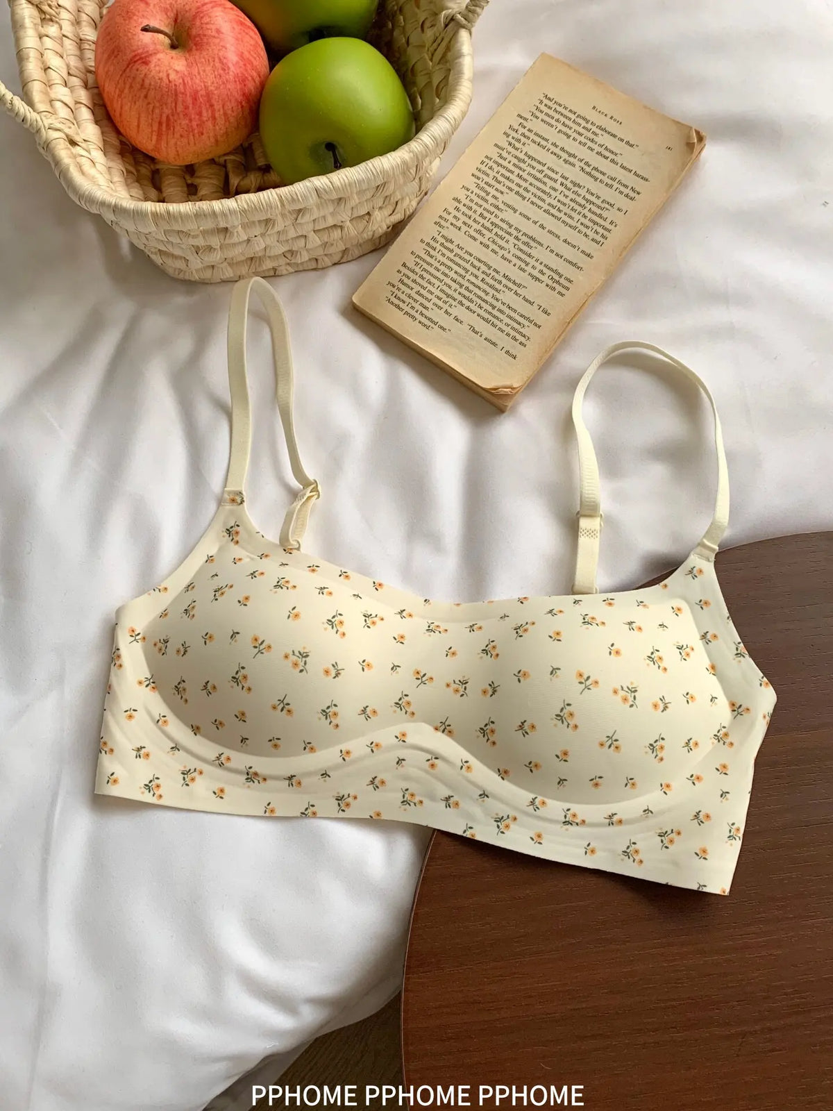 Plunge Neck Floral Demi Cup Bra Small Bust Wirefree Push Up Seamless Invisible Thin Cute Teen Girls Daily Wear Underwear
