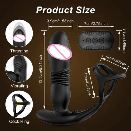 Remote Control Anal Telescopic Vibrator Male Thrusting Prostate Massager Penis Cock Ring Butt Plug Sex Toy for Adult For Gay