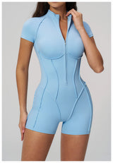 2026 Yoga Bodysuit Short Sleeves Women Tracksuits Gym Zipper Jumpsuits Sports Workout Rompers Fitness One-piece Suit Activewear