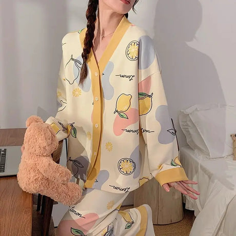 Women's Pajamas Set Spring Pyjamas Long Sleeve Pants Sleepwear Casual Pijama Ladies Nightwear Home Clothes 2 Piece New Arrival