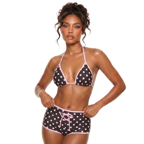 Women's Summer Tie-up Swimsuit,Bikini Top and Boy-Leg Shorts Set,Dot/Plaid Print Swimwear Beach Bathing Suit Biquini