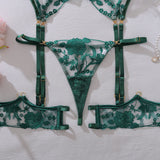 Heavy industry embroidery sequin red slim fit perspective high-end splicing gemstone decoration sexy lingerie four piece set