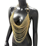Women Metal Chain Tassel Tank Top Sexy Deep V Neck Backless Hollow Out See Through Crop Top Body Chain Party Club Camisole