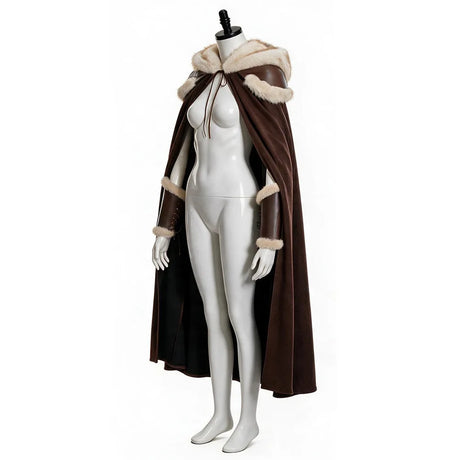 Women New Viking Barbarian Cape Goddess Warrior Plush Cape Retro Plush-Trimmed Hooded Cloak Set Medieval Retro Halloween Costume