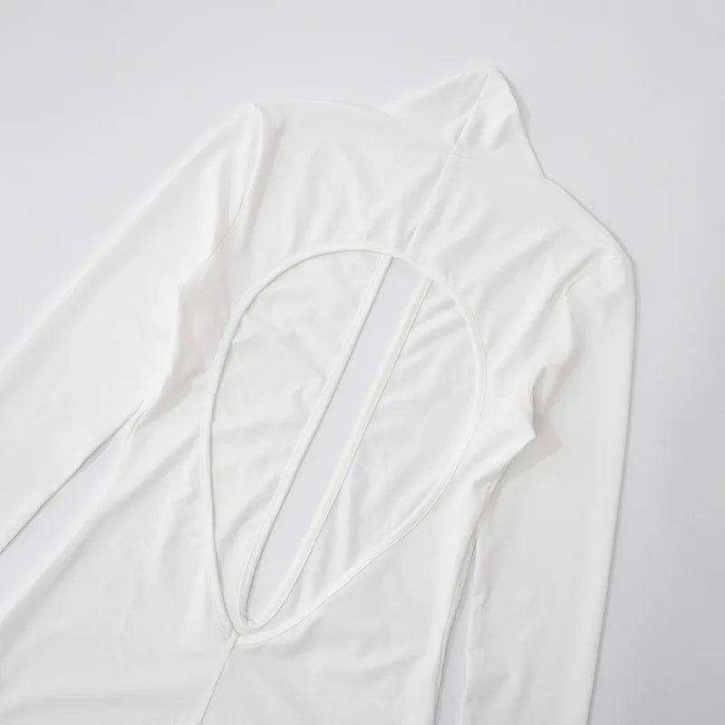 2025 Autumn Solid Backless Skinny Jumpsuits Women Sexy Deep V Neck Long Sleeve Slim Fitness Overalls Clubwear Street Rompers