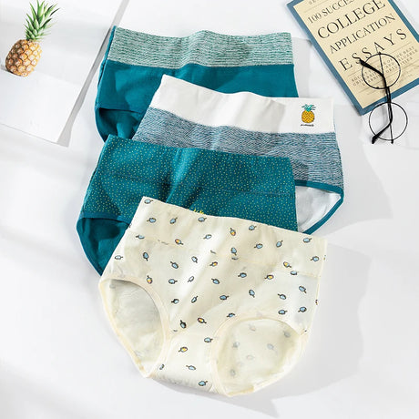4Pcs Cotton Women Panties Breathable Underwear Fashion Print Ladies Briefs Slim Soft Underpants High-Rise Sexy Ladies Lingerie