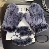Hot Sale Women's 100% Natural Rabbit Fur Winter Gloves Warm Knit Thick Thermal Mittens Soft Real Fur Outdoor Cold Weather Glove