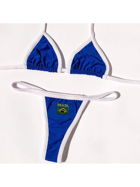 2026 New Summer Brazilian Flag Contrasting Bikini Retro Sexy Fashion Sports Trend Fashion Backless Split Niche Spicy Girl Set