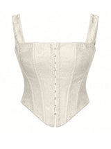 Floral Jacquard Wide Strap Corset Top Front Hook Back Lace Up Square Neck For Women
