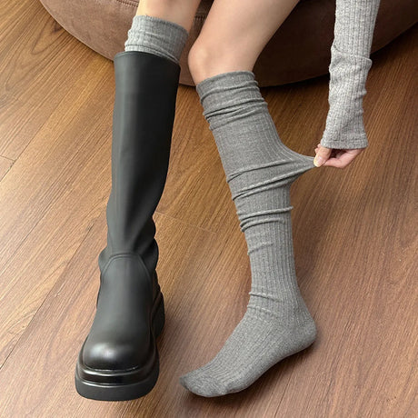 Fashion Pure Cotton Knee-high Socks Solid Color Keep Warm Calf Socks Foot Warmers Fall Winter