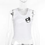 Creative Metal Decoration Tank Tops Women Edgy Clothes Y2k Accessories Sleeveless Crop Top Slim Fit Ropa De Mujer Camison Verano