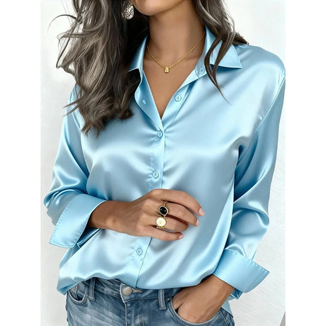 Spring And Autumn Women's Lapel Shirt Button Cardigan Top Black Green Red Elegant Fashion Office Basic Blouses For Female Shirts