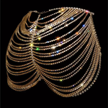 Sexy Rhinestone Skirt Bikini Outside Match Hollow Chain Hip Accessories Nightclub Stage Performance Clothes Female