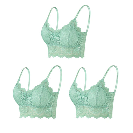 3PCS Women's Lace Bras Top Comfortable Bralette Solid Color Sexy Underwear Vest Female Hollow Out Wireless Lingerie Seamless Bra