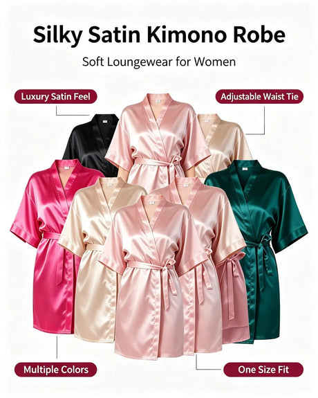 Women Satin Kimono Robe Silky Bride Bridesmaid Bathrobe Short Nightgown for Wedding Party Spa Sleepover Home Sleepwear Robes
