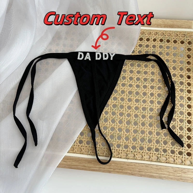 Personalized Custom Rhinestone Letter Name  Low Waist Strap Thong G-String Tanga Underwear Bikini Wife Girlfriend Custom Gift