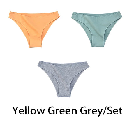 3PCS/Set Women Sexy Cotton Panties Low Waist Bikini Underwear Female Underpants Solid Color Soft Girls Briefs Intimates