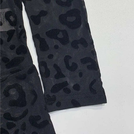 Y2k Hot Girl New Long Sleeve Bodycon Leopard Print Women Jumpsuit Sexy Sheer Mesh Bodysuits Catsuit Party Clubwear