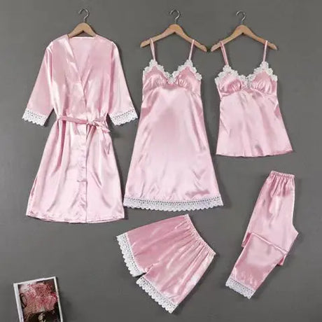 Sleepwear Sleep Suit Sexy Womens Lace Pajamas Sets V-Neck Satin Pijamas Intimate Lingerie Spring Nightwear Home Wear PJS