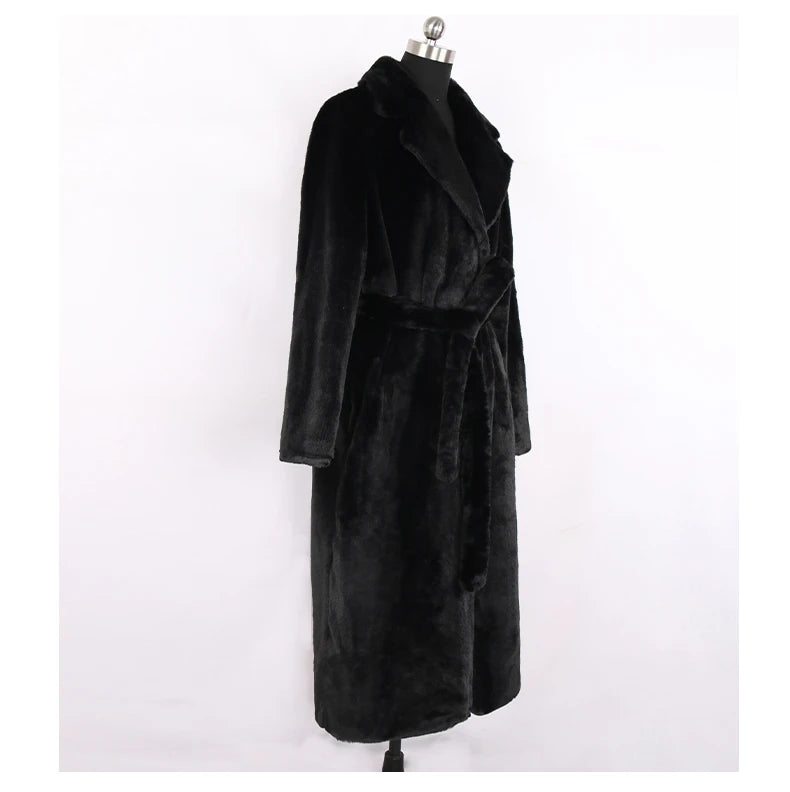 Mauroicardi Winter Long White Black Warm Thick Soft Flowy Fluffy Faux Fur Coat Women Sashes Loose Casual Furry Overcoat 2024