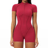 2026 Yoga Bodysuit Short Sleeves Women Tracksuits Gym Zipper Jumpsuits Sports Workout Rompers Fitness One-piece Suit Activewear
