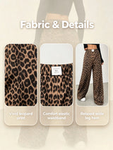 Women Leopard Print Wide Leg Pants Elastic High Waist Loose Casual Trousers Streetwear Y2K Fashion Long Palazzo Pants