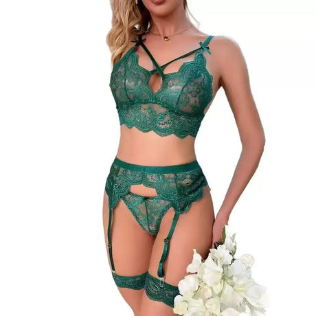 Lace Woman Lingerie Adjustable Bra and Panty Garters 3pcsTransparent Thin Underwear Set Sexy Delicate Bra Hot Exoti Set
