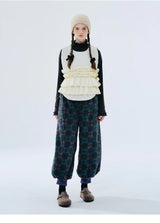 Green Plaid Lamb Wool Lantern Pants Female clothing women's pants and trousers Elastic Waist Loose Baggy Trousers for woman
