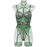 Leopard Print Strappy Bodysuit Blue Caged Harness Lingerie Sexy Mesh Sheer Teddy Underwire Erotic Lenceria Mujer