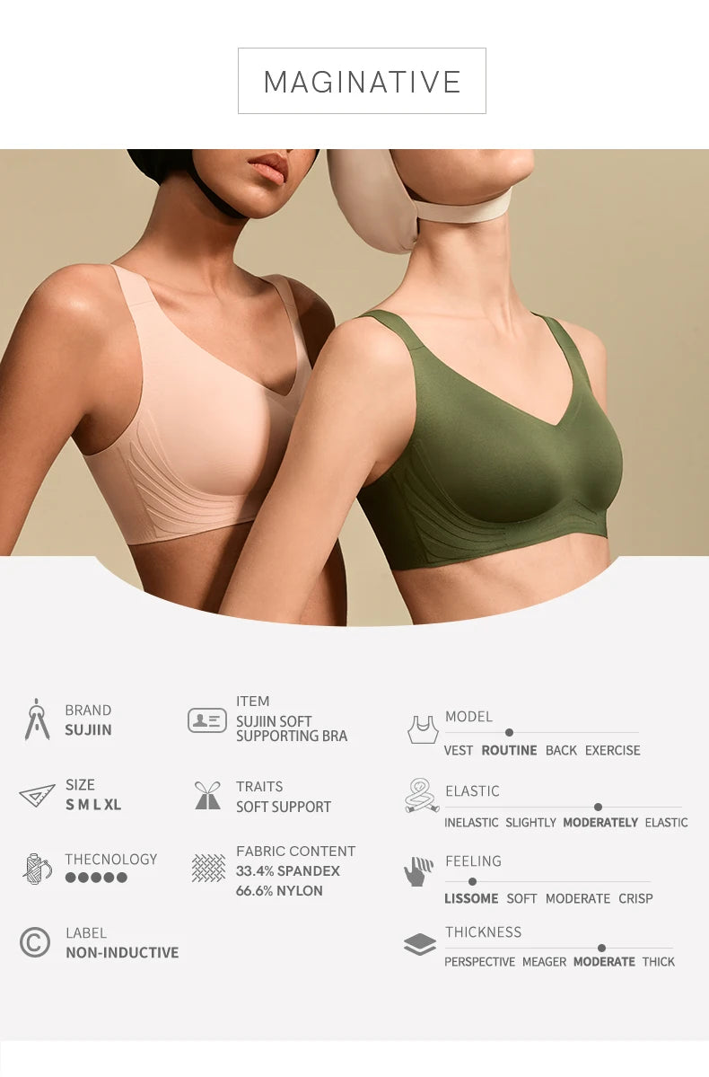 SUJIIN Wireless Seamless Bras for Women Minimizer Invisible Padded Push Up Bras Comfort Soft Support Anti-sagging Bralette Bh