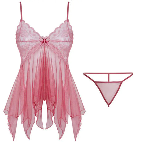 Tulle Suspenders Exquisite Women's Lencerias Lace V-Neck Underwear Semi-transparent Thong Dress Set Females Lingerie Nightgowns