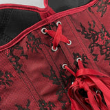 Women's Lace Corset Top Strapless Burgundy Black Molded Cup Back Lace-Up Waist Cincher Push-Up Bustier