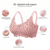 Bras for Women No Underwire Scalloped Wireless Push Up Bra Seamless Full Coverage Supportive Plus Size Tshirt Bra, Soft Breathable Comfortable Bralette, Leopard & Polka Dot Print Ice Silk Bra