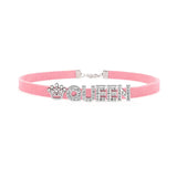 Sexy Rhinestone Letters Hotwife Collar Choker for Women Men DIY Customized Necklaces Pink Suede Leather Cosplay Jewelry Gift