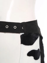 Womens Cow Spot Pattern Flannel Long Pants Adjustable Waist Open Crotch Biking Riding Cowgirl Chaps Halloween Cospaly Costume