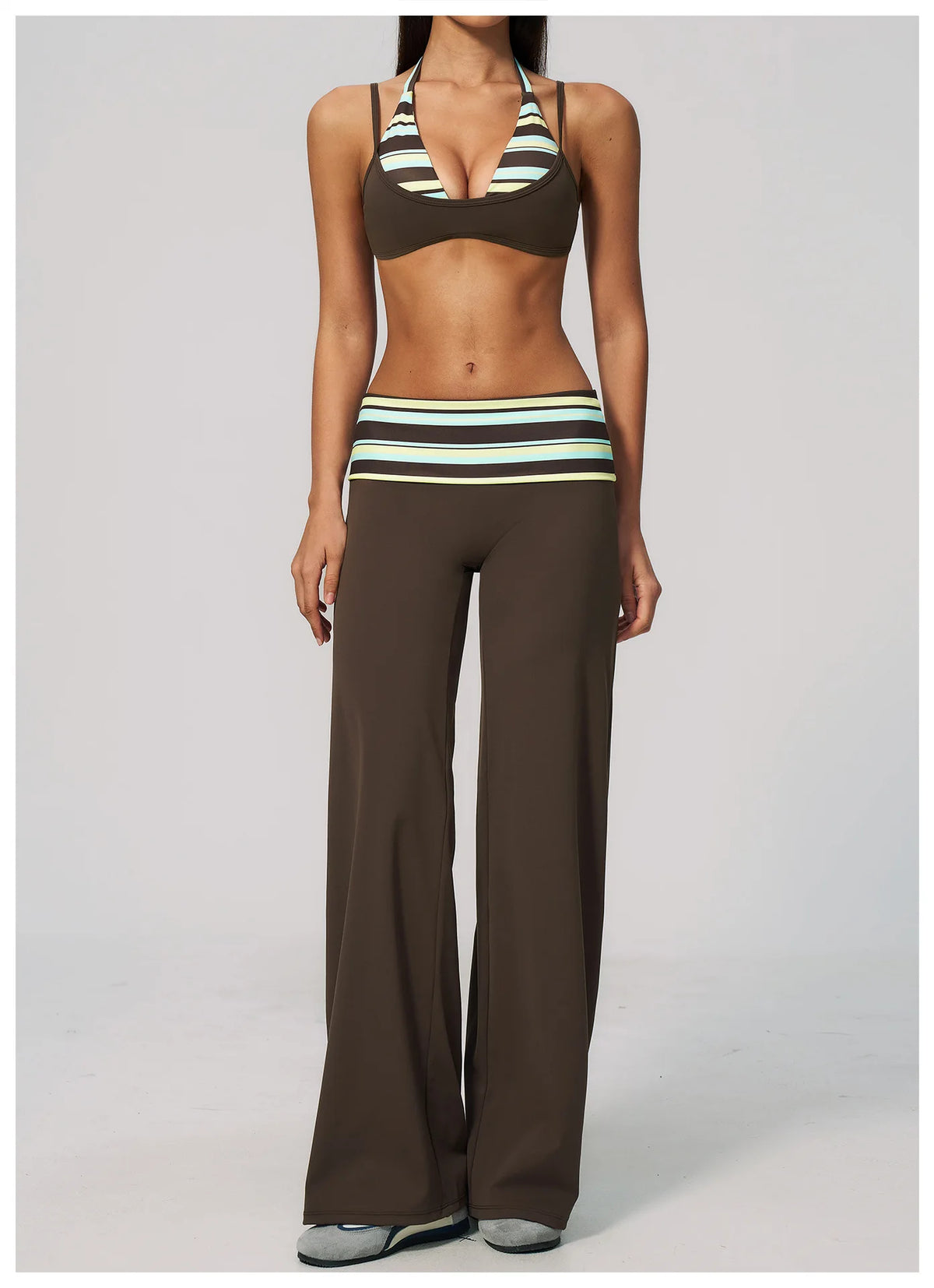 Fashion Polka Dot And Striped Wide Leg Pants For Women Fold Over Waist  Bell-bottoms Flare Yoga Pants Push Up Workout Leggings