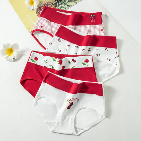 4Pcs Cotton Women Panties Breathable Underwear Fashion Print Ladies Briefs Slim Soft Underpants High-Rise Sexy Ladies Lingerie