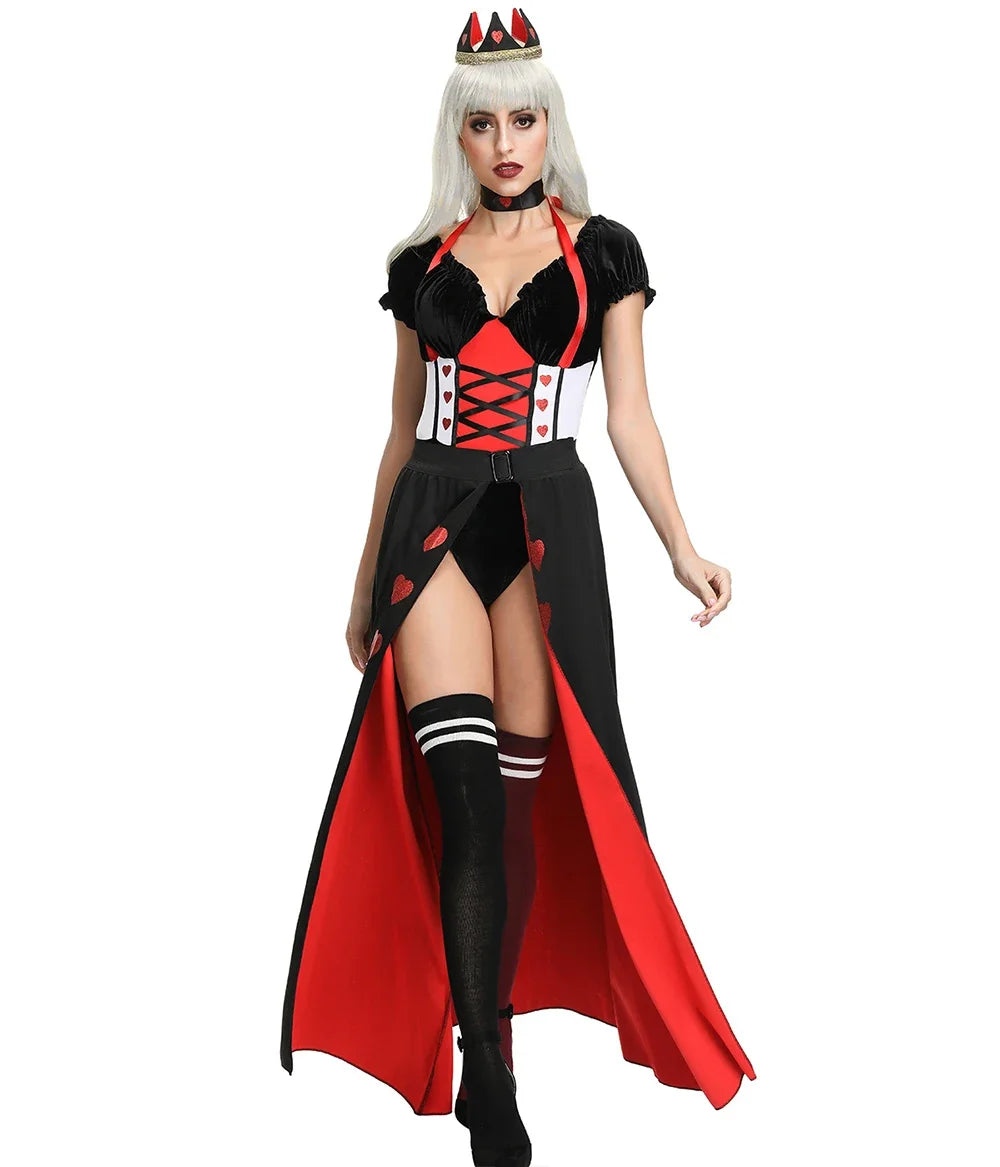 Queen of Hearts Costume Women Alice in Wonderland Costume Poker Queen Cosplay Halloween Carnival Masquerade Costumes Sexy Dress