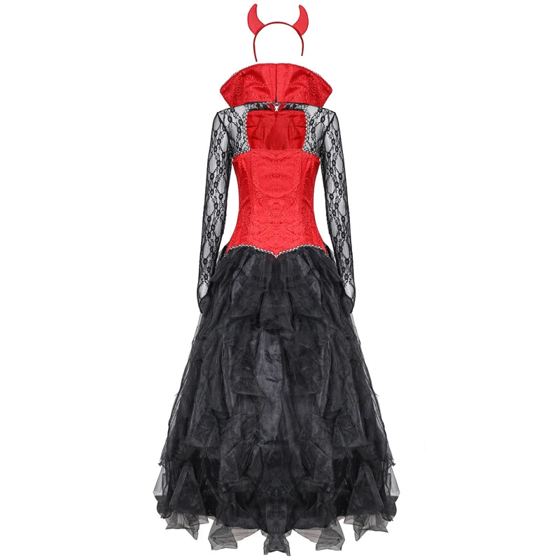 Carnival Halloween Lady Vampire Devil Costume Gothic Demonic Glamour Queen Playsuit Cosplay Fancy Party Dress