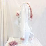 SENMHS Original Japanese Sweet Lolita Cat Girl Cosplay Set Women Kawaii Cat Paw Bikini with Hooded Bodysuit Photo Shoot Hallowee