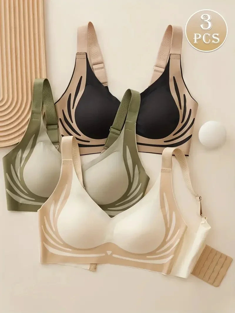 3Pcs/Set Women's Push-up Gather Wireless Bra Women Gathered Up Soft Support Adjustable Underwear Anti-sagging Seamless Bra M-2XL