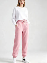Autumn Winter Warm Solid Color Fleece Women Long Pants Casual Loose Elastic Waist Sports Pants Office Ladies Trousers Women
