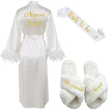 Customized Bathrobe for Women Personalized Name And Date Robe Add Any Text Gown for Bridal Party Feather Bride Robes